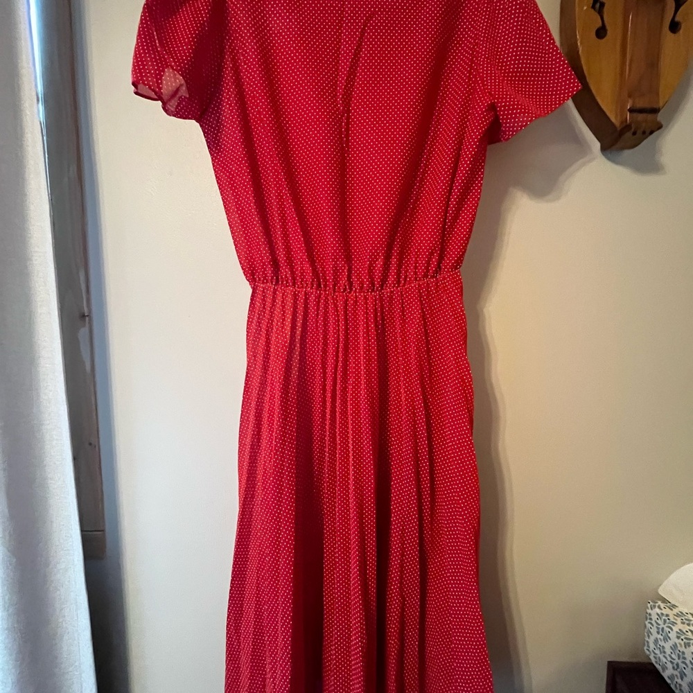Vintage Sheer Red Polka Dot Midi Dress